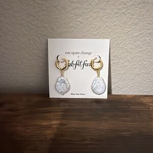 Our Spare Change Isla Pearl Drop Earrings Goldtone Hoops FabFitFun Collab New